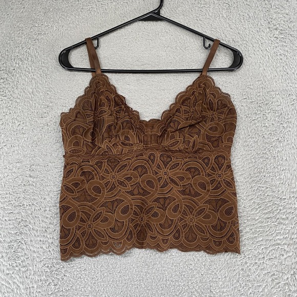 aerie Tops - Aerie Y2K Babydoll Tank Womens M DD Brown Floral Lace Tanktop Fairy Earthy